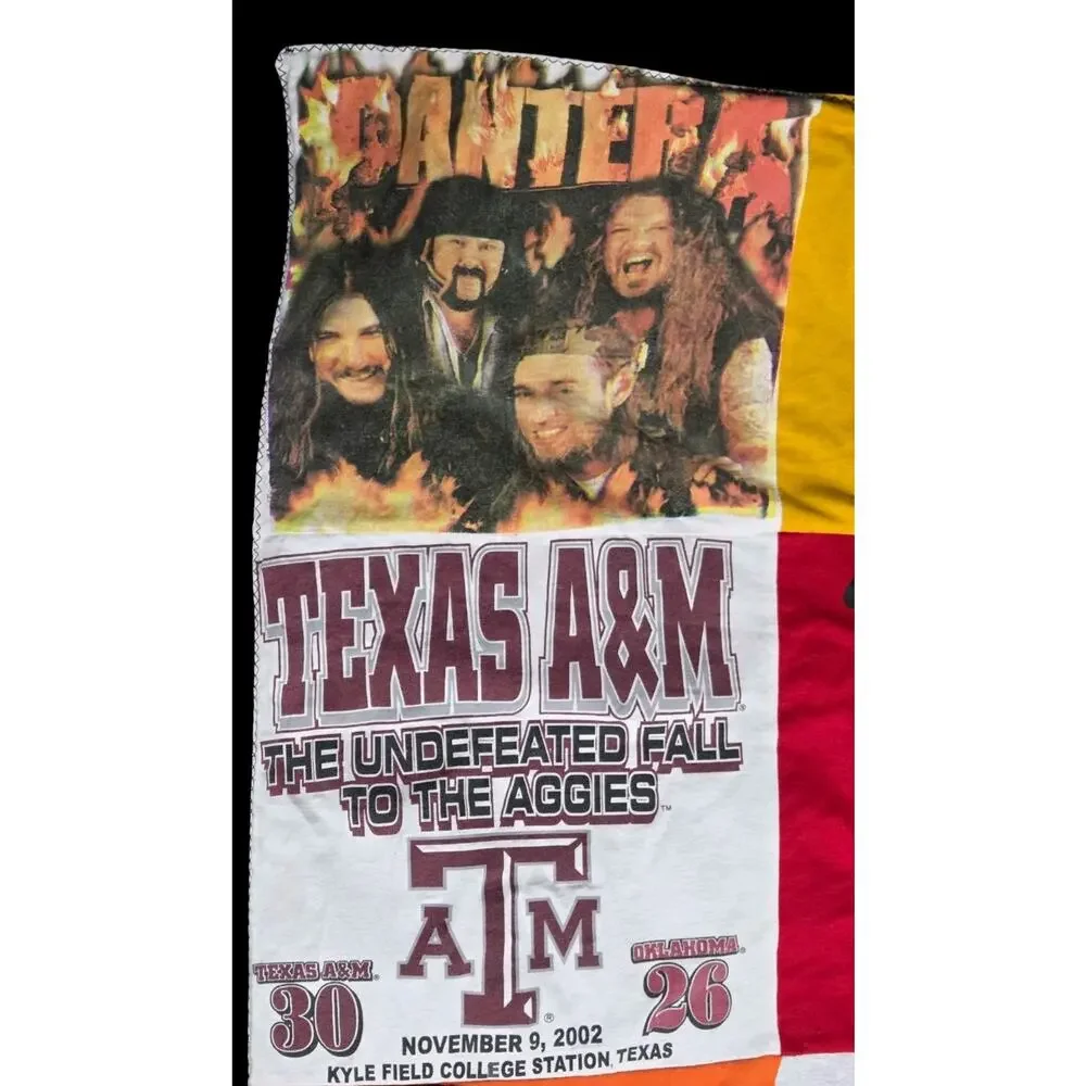 Upcycled Throw Blanket Vtg T-Shirts Handmade 62x53 Pantera Bush ZZ Top TX A&M